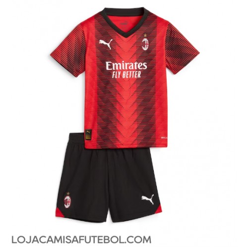 Camisa de Futebol AC Milan Equipamento Principal Infantil 2023-24 Manga Curta (+ Calças curtas)
